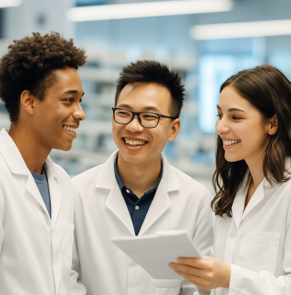 Scientists discussing in a lab